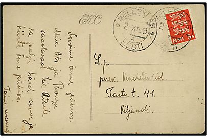 5 s. Løver på brevkort fra Meleski Ag d. 21.12.1929 til Viljandi.