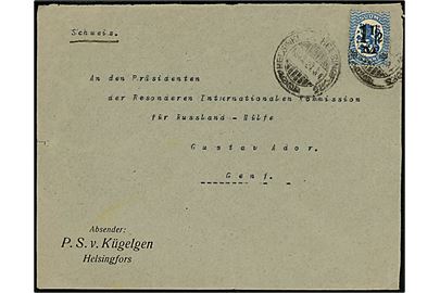 1½ mk./50 pen. Provisorium på brev fra Helsingfors d. 16.9.1921 til Gustav Ador, Präsidenten der Besonderen Internationalen Kommission für Russland-Hülfe i Geneve, Schweiz.