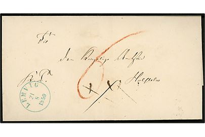 1859. Tjenestebrev fra Hygum Præstegaard d. 20.8.1859 med blåligt antiqua Lemvig d. 21.8.1859 til Holstebro Amtsstue. Påskrevet 6 sk. porto.