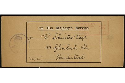London Official Paid franco-stempel d. 23.5.1925 på meddelelse til Hampstead. Fra toldkontrol vedr. tilbageholdt pakke med forbudt indhold fra Schweiz.