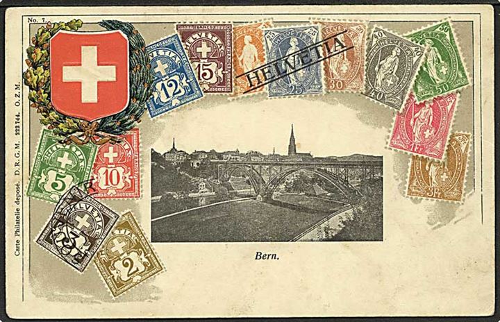 Frimærkekort fra Schweiz med motiv fra Bern. D.R.G.M. no. 222744.