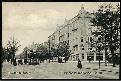 Købh., Frederiksberg Alle med sporvogn linie 1, vogn 506. Stenders no. 10793