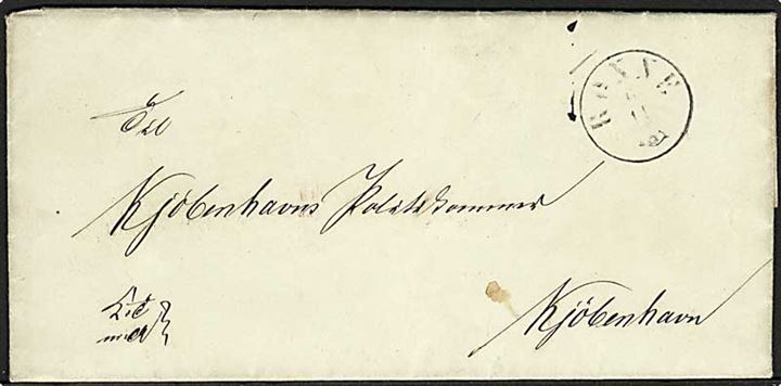 1863. Tjenstebrev påskrevet K.T.m.A. med antiqua stempel Rønne d. 6.11.1863 til København.