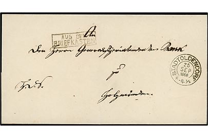 1866. Tjenestebrev med rammestempel AUS DEM BRIEFKASTEN stemplet Stadtoldendorf d. 25.9.1866 til Holzminden.