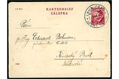 Böhmen-Mähren 1,20 k. Hitler helsagskorrespondancekort fra Laun-Prag d. 18.2.1944 til Německý Brod.