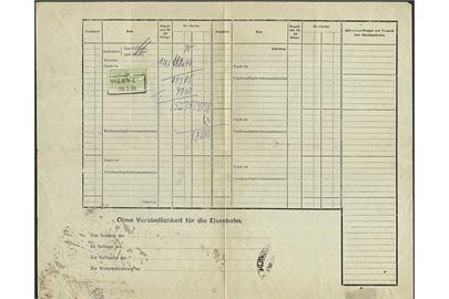 Tysk internationalt Jernbane fragtbrev med 75 pfg. Fragtmærke fra Wanne d. 26.7.1916 til Roskilde, Danmark. 