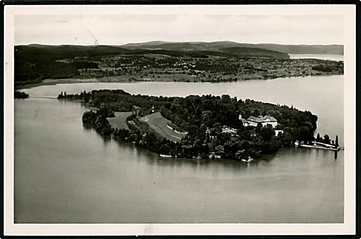 Baden. 10 pfg. (2) på brevkort fra Insel Mainau annulleret Insel Mainau Bodensee d. 18.7.1948 til Wettingen, Schweiz.
