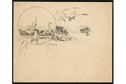 Silkeborg. Kartonkort med tegning signeret JR(?). Dateret 18.7.1883