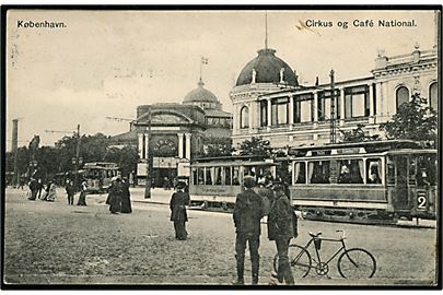 Købh., Cirkus og Café National med sporvogne. No. 596.