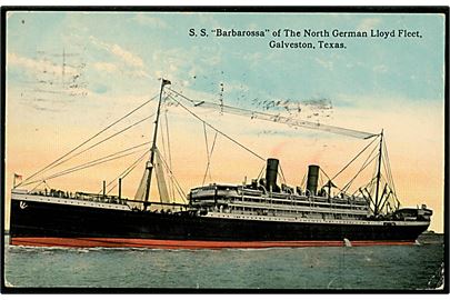 Barbarossa, S/S, Norddeutscher Lloyd i Galveston, Texas, USA. Anvendt fra Galveston d. 16.4.1914 til New York. 