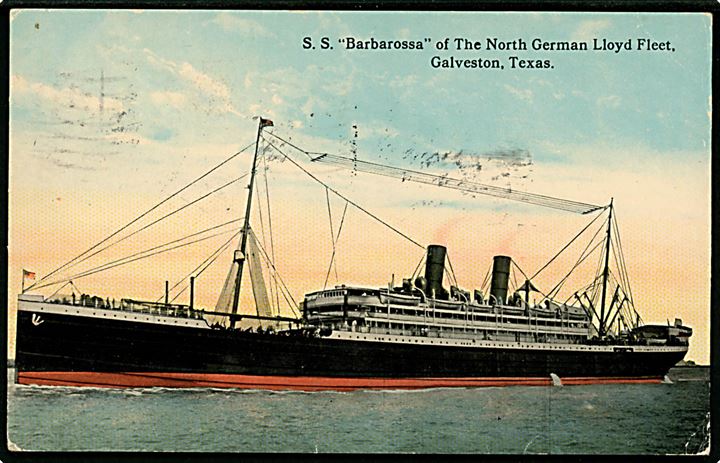 Barbarossa, S/S, Norddeutscher Lloyd i Galveston, Texas, USA. Anvendt fra Galveston d. 16.4.1914 til New York. 