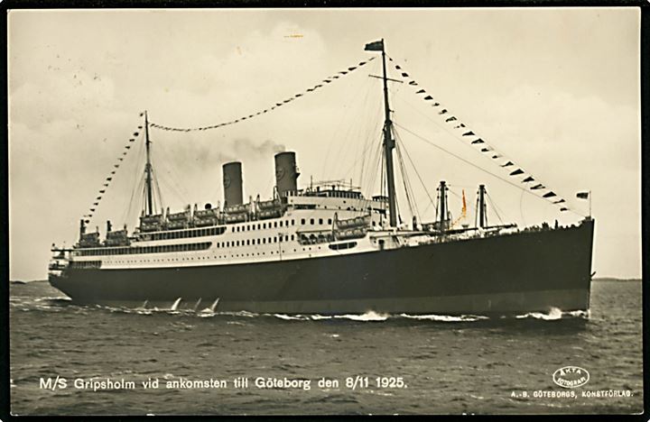 Gripsholm, S/S, Svensk Amerika Linie ved ankomst til Göteborg d. 8.11.1925.