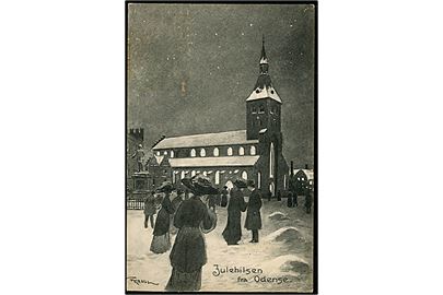 Fritz Kraul: Julehilsen fra Odense med domkirken. Stenders no. 23725.