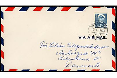 30 øre Fr. IX på luftpostbrev fra Sdr. Strømfjord d. 17.9.1958 til København.