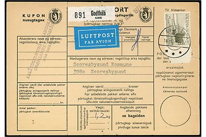 25 kr. Moskusokse single på adressekort for luftpostpakke fra Godthåb d. 18.11.1977 til Scoresbysund i Østgrønland. Formodentlig sendt via Danmark.