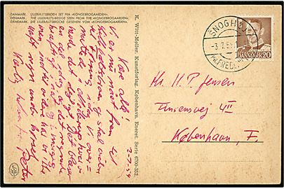 20 øre Fr. IX på brevkort annulleret med pr.-stempel Snoghøj pr. Fredericia d. 3.7.1959 til København.