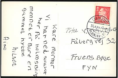 60 øre Fr. IX på brevkort (Søndervig Vesterhavsbad) annulleret med pr.-stempel Søndervig pr. Ringkøbing d. 20.9.1967 til Fruens Bøge.