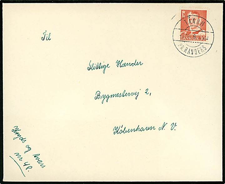 30 øre Fr. IX på brev annulleret med pr.-stempel Tånum pr. Randers d. 2.12.1959 til København.
