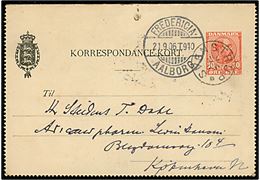 10 øre Chr. IX helsags korrespondancekort annulleret med stjernestempel SVENSTRUP og sidestemplet bureau Fredericia - Aalborg T.940 d. 21.9.1906 til København.