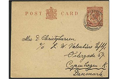 1½d George V helsagsbrevkort fra Shepton Mallet d. 1.3.1922 til København, Danmark.