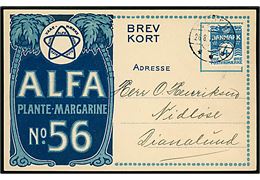 4 øre Bølgelinie på illustreret reklame tryksags-kort fra ALFA Plante-Margarine No. 56 sendt fra Vejen d. 26.8.1915 til Nidløse pr. Dianalund.