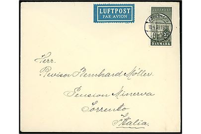 50 øre Luftpost single på luftpostbrev fra København d. 18.4.1938 til Lorrento, Italien.