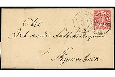 Norddeutscher Postbezirk 1 gr. stukken kant på brev annulleret med 2-ringsstempel Gravenstein d. 2.4.1869 til Skærbæk. På bagsiden laksegl fra Ulderup Fattigkollegium. 