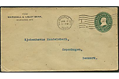 1 cent grøn tryksags helsag fra Milwaukee, Wis d. 8.1.1903 til København.