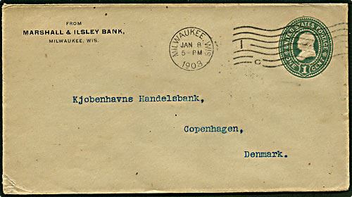 1 cent grøn tryksags helsag fra Milwaukee, Wis d. 8.1.1903 til København.