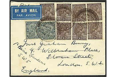 3 ps. (2) og 1 A. (7) George V på luftpostbrev fra Bombay d. 2.12.1935 til London, England.