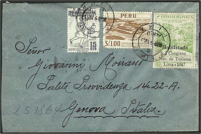 2,50 s. blandingsfrankeret brev fra Lima d. 5.3.1953 til Genova, Italien.