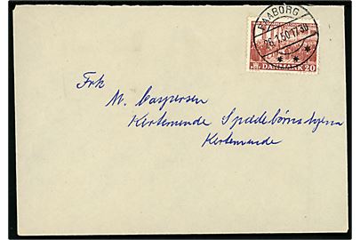 20 øre Grundloven single på brev fra Faaborg d. 26.1.1950 til Kerteminde.