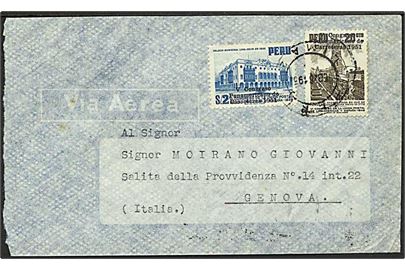 2,20 s. blandingsfrankeret luftpostbrev fra Lima d. 28.2.1952 til Genova, Italien.
