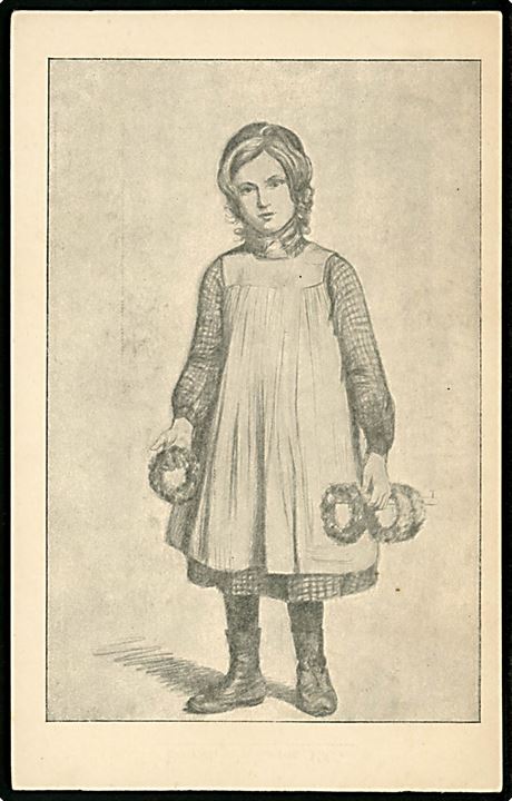 Børnehjælpsdagen 1905. Tegnet kort af pige med små kranse. Uden sig. og nummer.