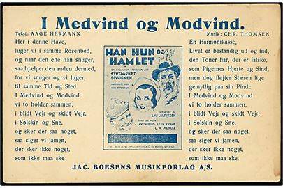 Sangkort med plakat med Fy og Bi fra Paladium filmen Han, Hun og Hamlet. J. Boesens no. 45.