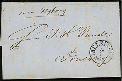1857: Portobrev med fuldt indhold påskrevet via Nyborg med antiqua Helsingør d. 24.7.1857 til Tønsberg, Norge.
