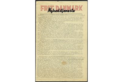 Frit Danmark Nyhedstjeneste 1. Aargang no. 9 d. 6.10.1943. 2 sider illegalt blad.