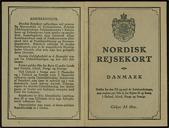 25 øre Karavel (rustskade) single på Nordisk Rejsekort annulleret Lundby d. 14.7.1936. 