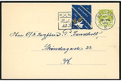 12 øre Bølgelinie og Julemærke 1952 på tryksags-kort sendt lokalt i København d. 23.11.1952. 