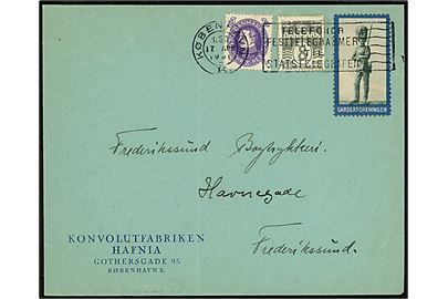 7 øre Chr. X 60 år og 8 øre Bølgelinie, samt Garderforeningen mærkat, på brev fra København d. 17.4.1931 til Frederikssund.