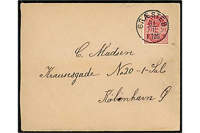 10 øre Våben på brev annulleret med lapidar Græsted d. 31.1.1905 til København.