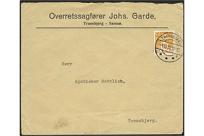 10 øre Bølgelinie på lokalt brev annulleret med brotype IIc Tranebjærg sn2 d. 4.11.1935.