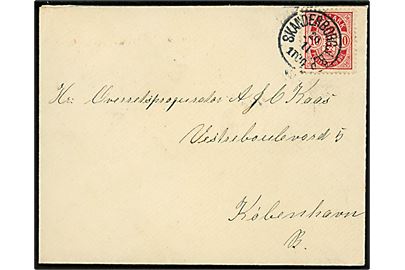 10 øre Våben på brev annulleret med lapidar Skanderborg J.B.P. d. 20.11.1902 til København.