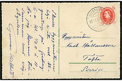 15 øre Chr. X 60 år på brevkort fra København annulleret med bureaustempel København - Helsingborg T.435 d. 14.9.1931 til Tofta, Sverige.
