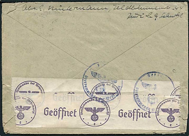 50 c. single på brev fra Zürich d. 23.12.1940 til Horsens, Danmark. Åbnet af tysk censur.