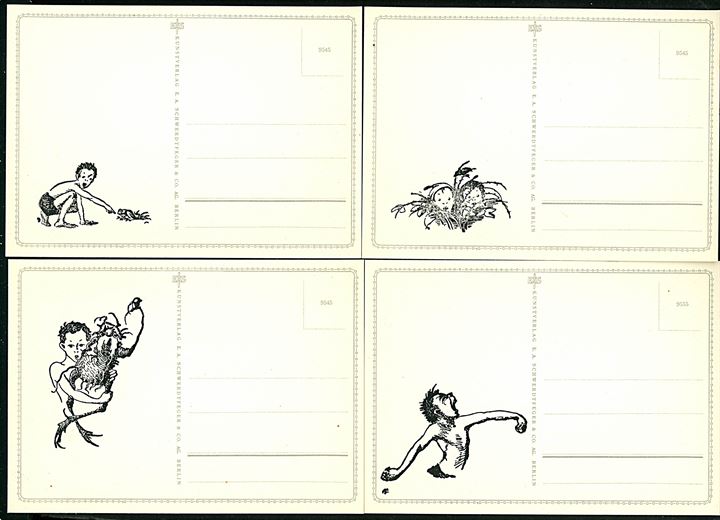 K. Neuman: Spejder brevkort med illustreret vignet fra serien Tábor v údolí myššího řevu (Lejren i Musebrølenes Dal). 4 kort i genoptryk E. A. Schwerdtfeger & Co. serie 9545.