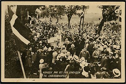Genforening. Chr. X på vej fra Grænsen til Christiansfeld d. 10.7.1920. Stenders no. 6.