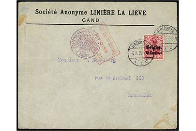 Tysk post i Belgien. 10 centimes/10 pfg. Belgien provisorium single på lokalbrev i Brüssel d. 5.3.1915. To forskellige lokale censurstempler.