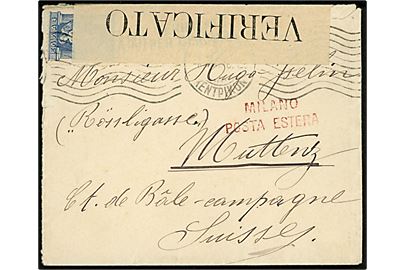 25 l. på brev fra Grækenland 1916 via Milano til Muttenz, Schweiz. På bagsiden 5 l. velgørenhedsmærke. Åbnet af italiensk censur.