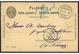 5 c. helsagsbrevkort med skibsstempel Luzern - Flüelen Schiff d. 24.10.1901 og svært læselig håndskrevet bynavn til Ibach.